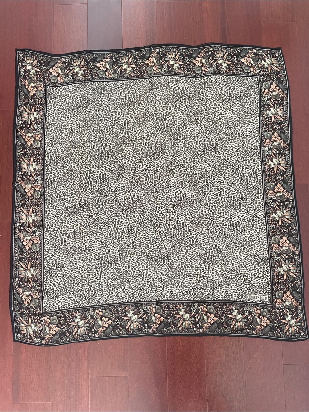 Black Floral & Leopard Print 100% Silk extra large Square Scarf